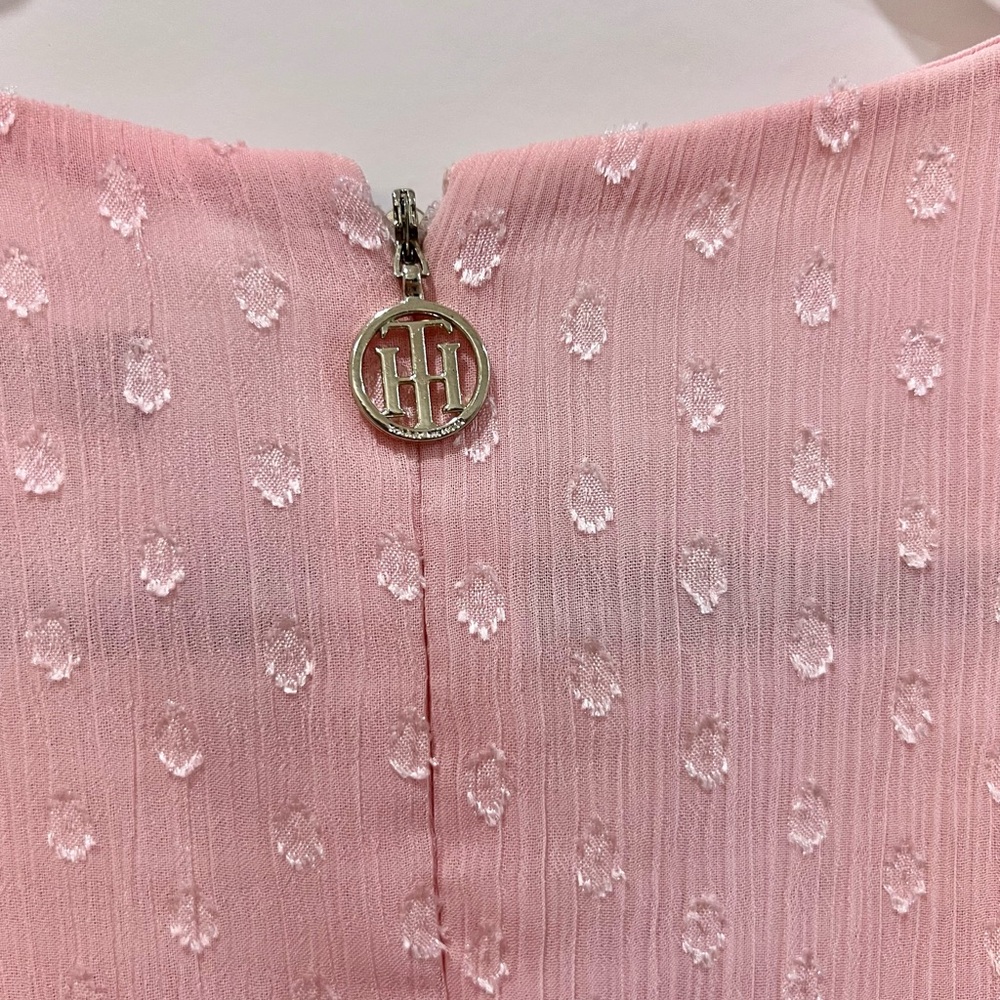 Tommy Hilfiger Women's Puff Sleeve V-Neck Tie Waist Chiffon Mini Dress - Picture 7 of 12